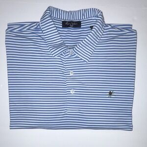 Byron Nelson Blue White L Men's Polo Shirt Short Sleeve Striped Embroidered
